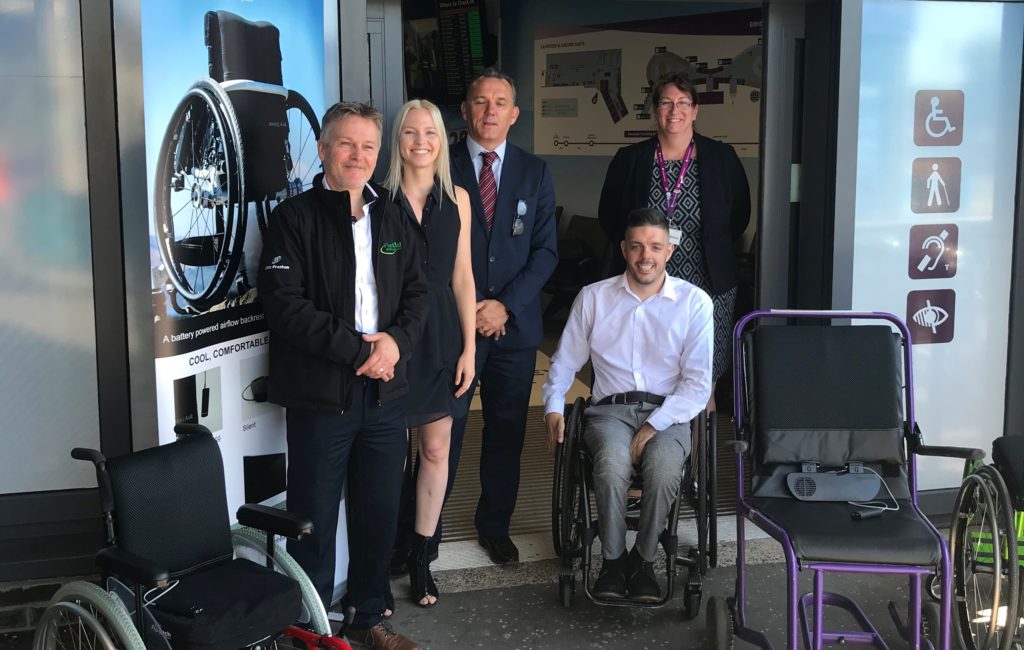 OmniServ trials wheelAIR cooling backrest for wheelchair users at Edinburgh Airport