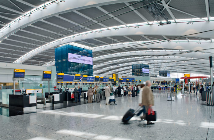 Heathrow Airport, Terminal 5A, landside, Departures Level, check-in hall. Copyright BAA Airports Limited