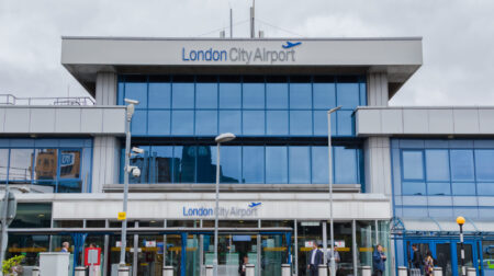 Exterior photo of London City Airport in the UK.