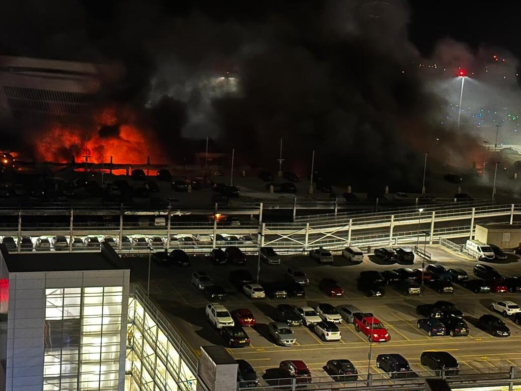 Luton Airport’s car park catches fire and partially collapses