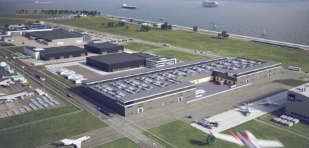Copenhagen Airport installs battery for green energy storage An aerial shot of Copenhagen Airport’s air cargo center.