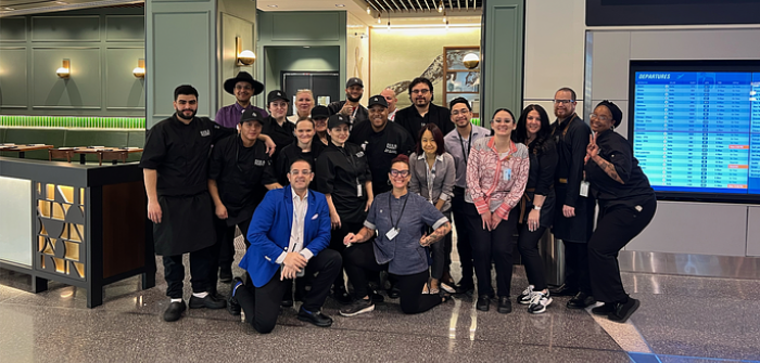 Boston Logan opens Italian Fox & Flight restaurant Paradies Lagardère's and chef Karen Akunowicz's team pose together in front of the new Fox & Flight restaurant.