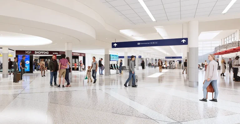 Minneapolis-St. Paul Airport launches Phase 2 of its US$242m Terminal 1 renovations A render of the inside of Minneapolis-St. Paul International Airport's renovated Terminal 2 with passengers walking around.