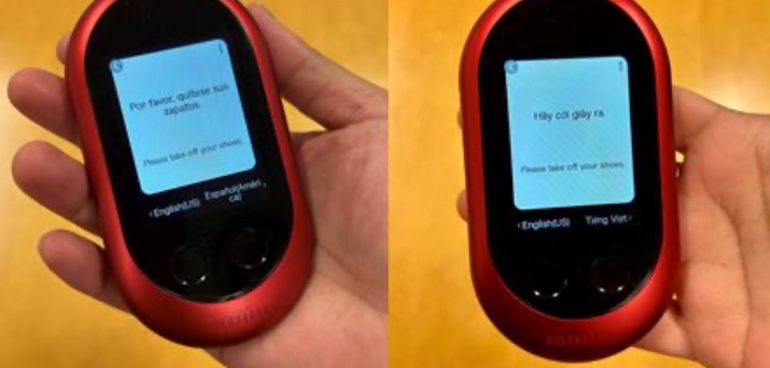 TSA tests translation tool at Philadelphia Airport Two handheld TSA translation devices on a yellow background.