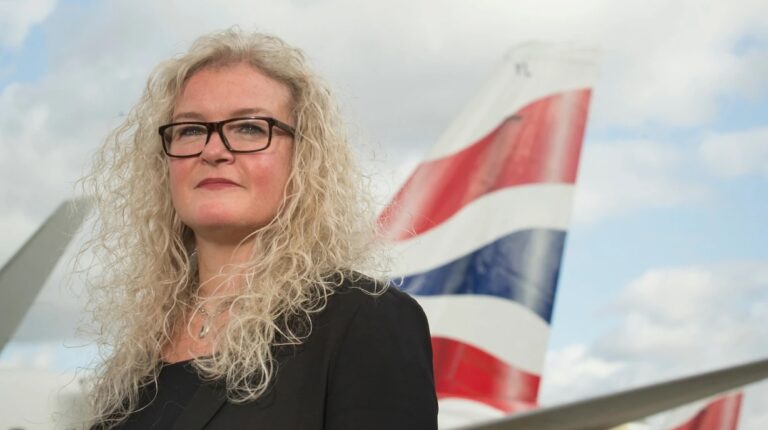 London City Airport confirms new CEO appointment Alison FitzGerald with Union Jack decorated aircraft tail fins in background