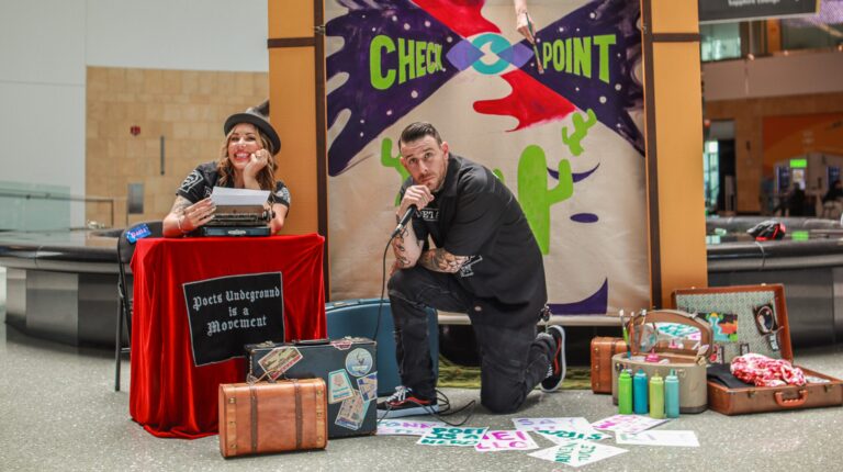 Poetry and painting offered to passengers at San Diego International Poetry and painting offered to passengers at San Diego International