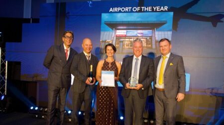 Aberdeen International named Airport of the Year at Scottish Transport Awards Aberdeen Airport C-suite members on stage to receive the award for Airport of the Year at the Scottish Transport Awards.