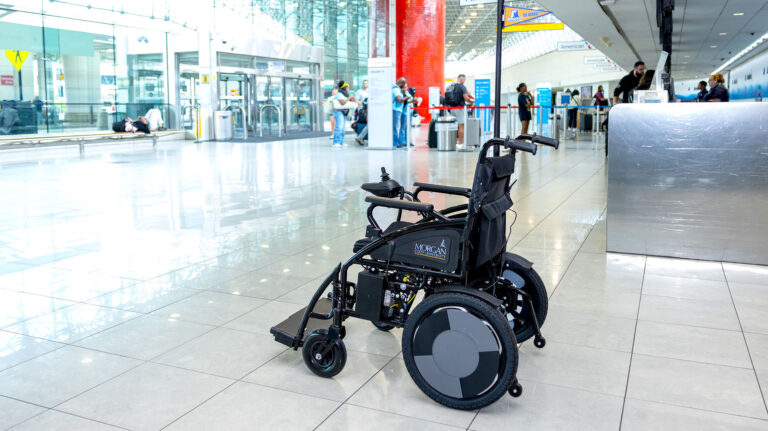 BWI Airport demonstrates app-controlled autonomous wheelchair An autonomous wheelchair which his part of a pilot project at Baltimore/Washington International Thurgood Marshall Airport sits on the terminal concourse with departure gates in the background