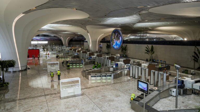 Terminal concourse floor in the new Navi Mumbai International Airport in India