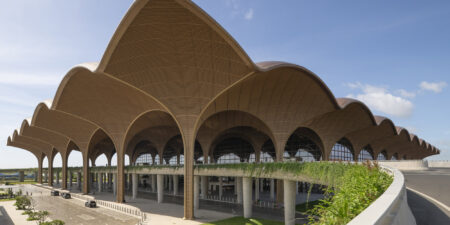 The latticed roof of the new Techo International Airport in Phnom Penh