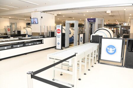 The upgraded MIA security checkpoint, with Analogic eXpress passenger screening lanes