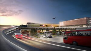 Artist render of the exterior of Heathrow Airport Terminal 4.