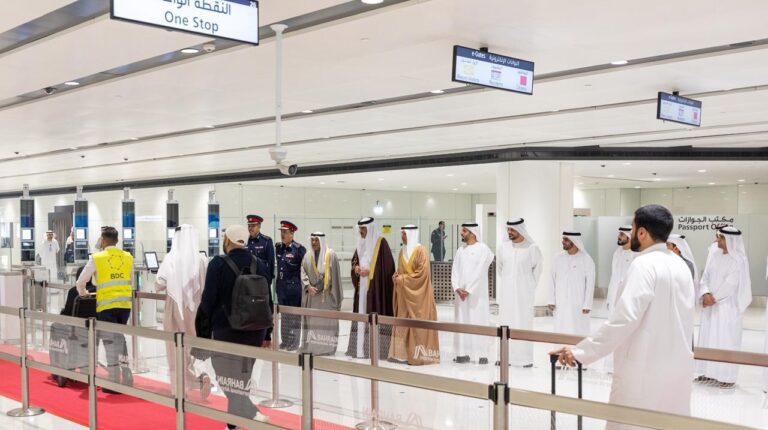 Single Entry Point travel project launched at Bahrain International Airport Airport and governmental organization representatives attend the launch of the Single Entry Point for Air Travel project at Bahrain airport.