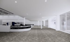Interior of the new renovated Kansai International Airport’s Terminal 2 (Domestic). The terminal is empty and has no passengers.