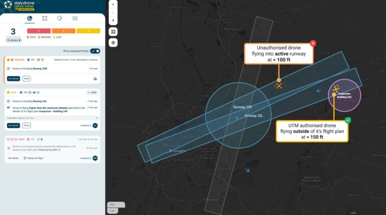 Screenshot of the SkeyDrone drone assessment system for airports.