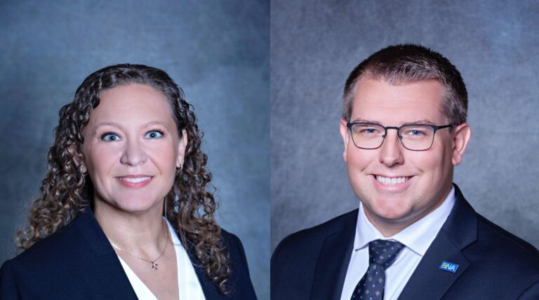 Headshots of new MNAA directors Samantha Hamilton and Caleb Douglas.