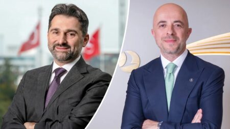 Turkish Airlines announces leadership changes Turkish Airlines' Prof. Murat Şeker, chairman of the board of directors and the executive committee on the left; and CEO Ahmet Olmuştur on the right.