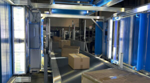 A conveyor belt with parcels on at the expanded UPS Incheon Airport hub.