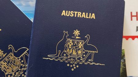 Blue Australian passport with