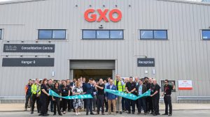 Representatives of GXO Logistics and London Luton Airport cut the ribbon to open the new consolidation center at the London airport.