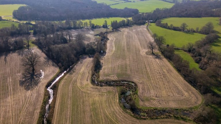Aerial view of rural lands near Gatwick Airport.