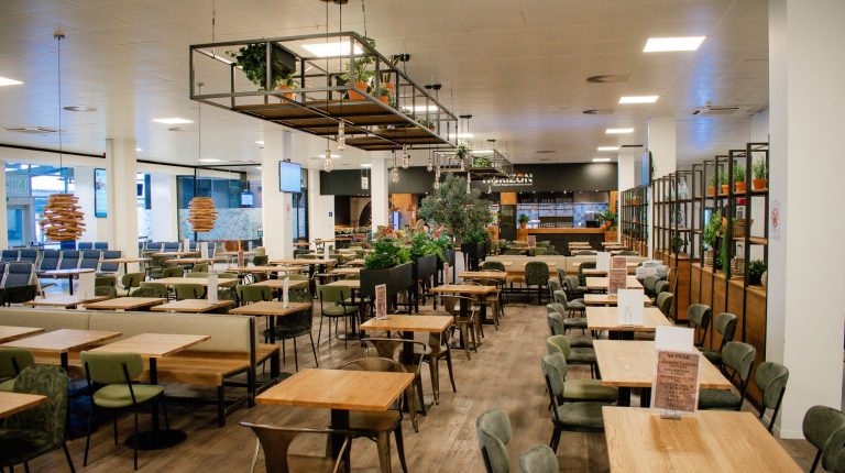 The interior of one of the restaurants at Ostend-Bruges Airport