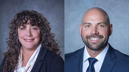 Nashville airport authority announces operations and public safety promotions Headshots of Jennifer Coulter and Dalton Engstrom against a light blue background.