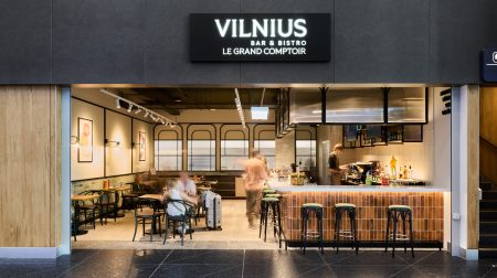 SSP adds eight outlets at Vilnius Airport The new Vilnius Bar & Bistro Le Grand Comptoir at Vilnius Airport with tables and bar stools.